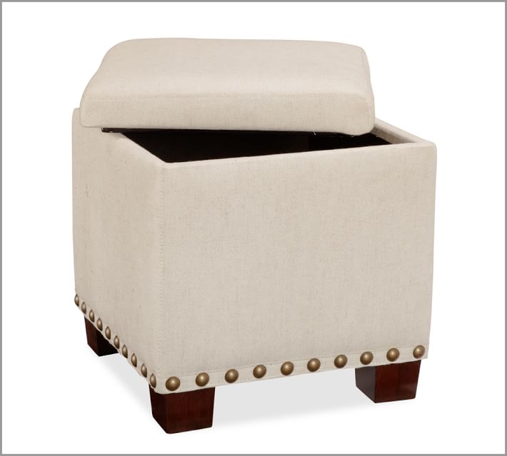 Raleigh Upholstered Storage Cube With Nailhead Pottery Barn - Raleigh Upholstered Storage Cube With Nailhead Pottery Barn