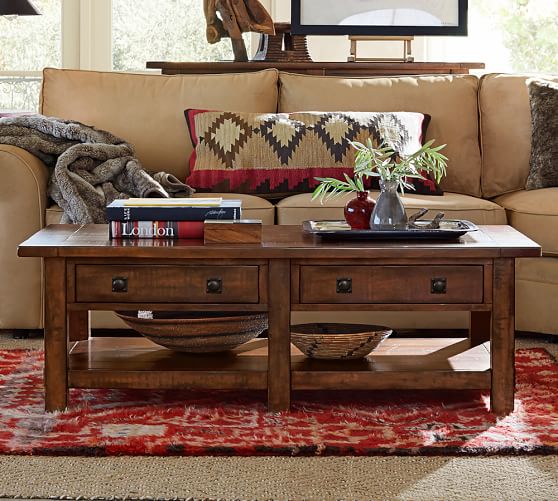 benchwright rectangular coffee table, rustic mahogany | pottery barn benchwright rectangular coffee table, rustic mahogany | pottery barn