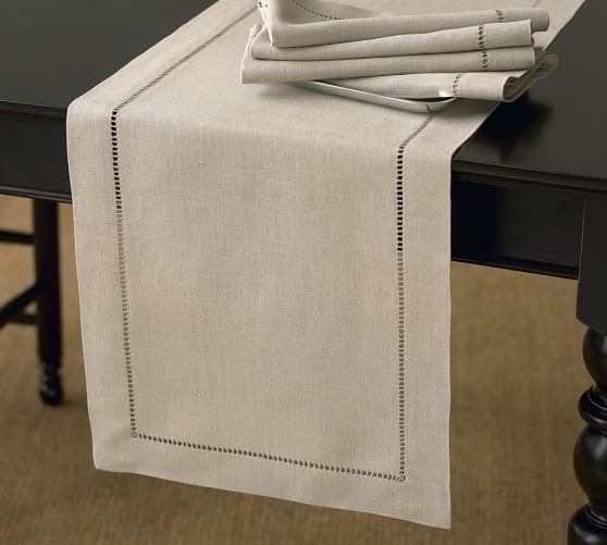 Linen Hemstitch Table Runner Pottery Barn