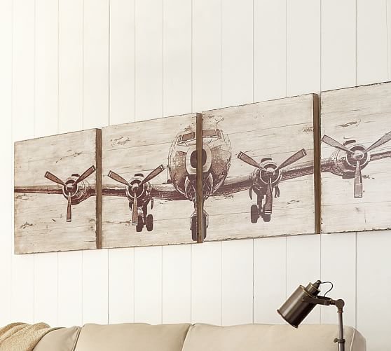 Airplane Wall Art planked airplane panels set | pottery barn Airplane Wall Art planked airplane panels set | pottery barn