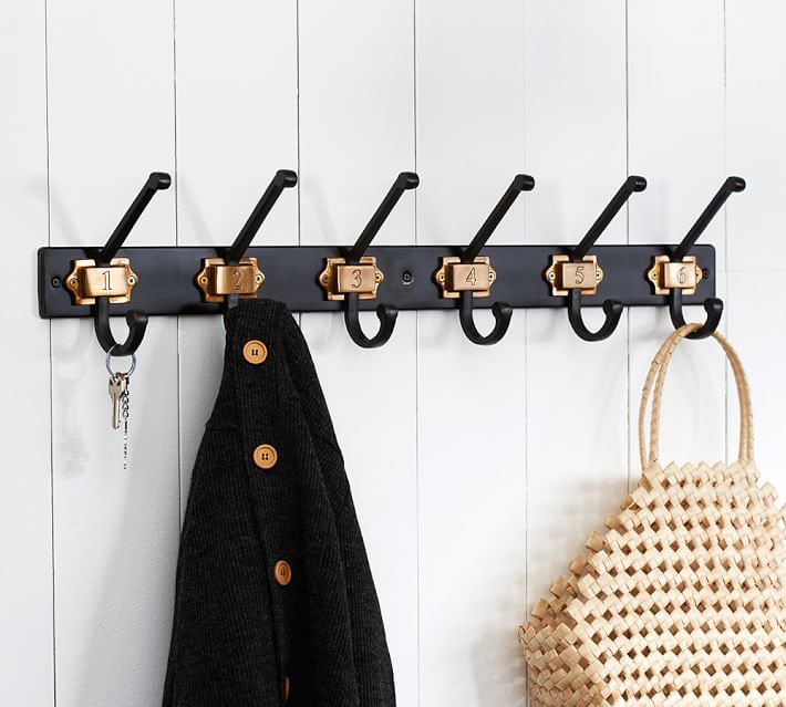 Black & Brass Numbered Row of Hooks | Pottery Barn Black & Brass Numbered Row of Hooks | Pottery Barn -