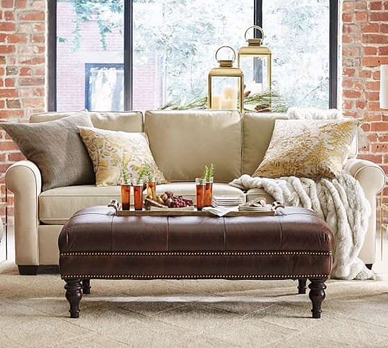 martin tufted leather ottoman | pottery barn martin tufted leather ottoman | pottery barn