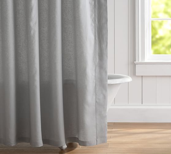 Belgian Flax Linen Hemstitch Shower Curtain | Pottery Barn Belgian Flax Linen Hemstitch Shower Curtain | Pottery Barn