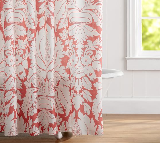 Damask Linen Shower Curtain Pottery Barn