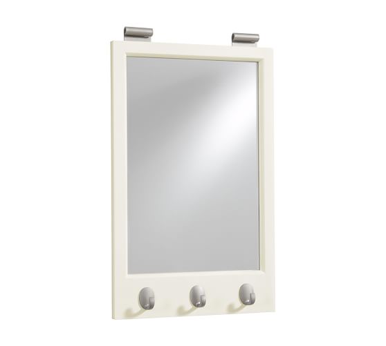 Daily System Framed Mirror with Hooks, White