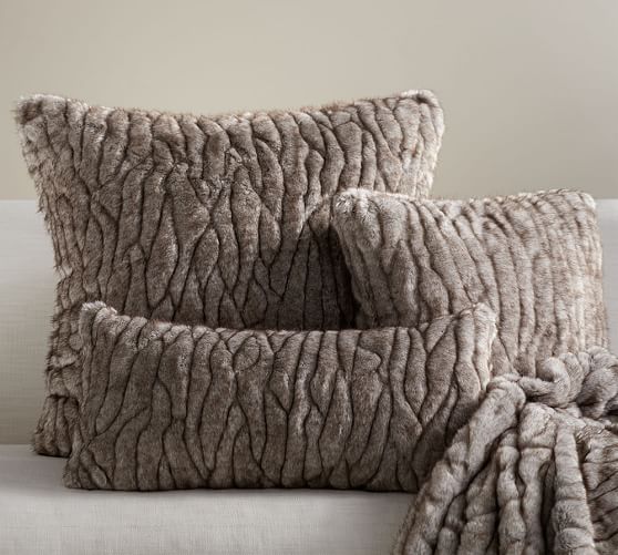 Gathered Faux Fur Pillow Cover Taupe Pottery Barn