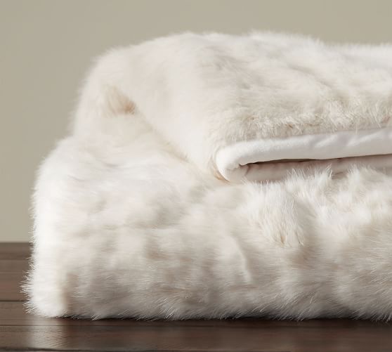 Gathered Faux Fur Throw Ivory Pottery Barn