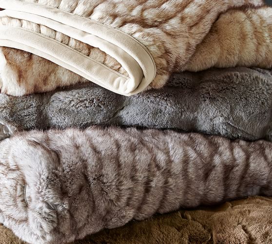 Ruched Faux Fur Throw - Gray | Pottery Barn