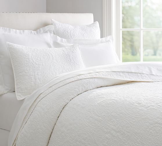 Belgian Flax Linen Floral Stitch Quilt & Sham Pottery Barn