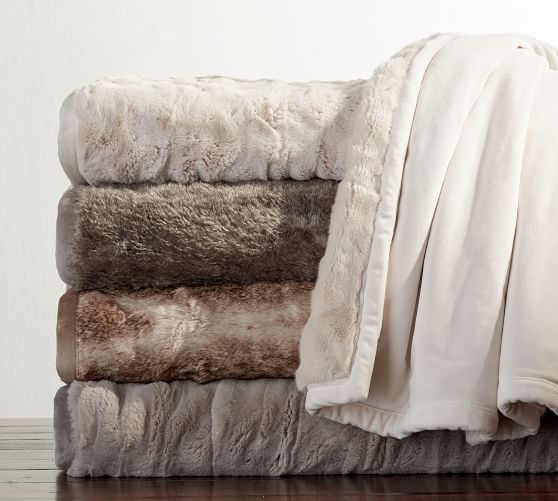 Ruched Faux Fur Throw Gray Pottery Barn