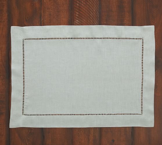 Linen Hemstitch Placemat, Set of 4 Blue Smoke Pottery Barn