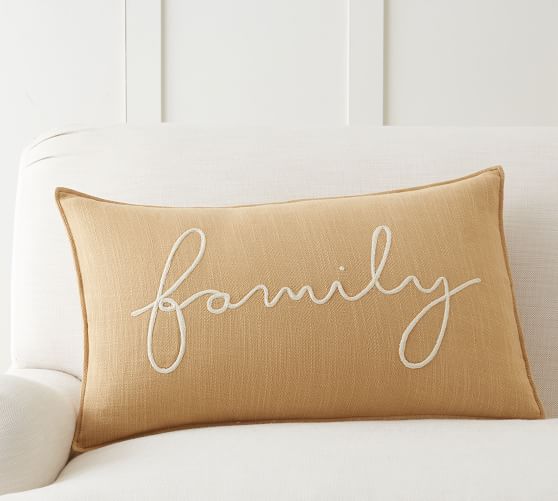 Family Sentiment Embroidered Lumbar Pillow Cover Pottery Barn