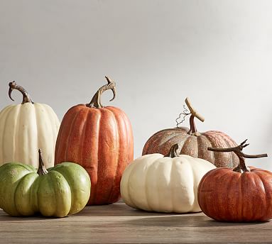 pumpkins faux pottery barn halloween harvest decor fall tabletop pillows furniture popsugar