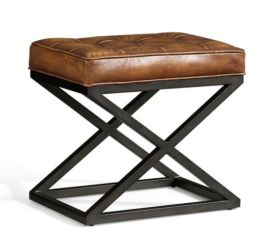 Leather X Base Stool kirkham tufted leather x base stool pottery barn Leather X Base Stool kirkham tufted leather x base stool pottery barn