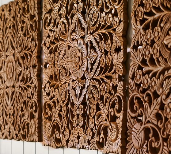 Ornate Carved Wood Panel Wall Art Set of 4 Pottery Barn