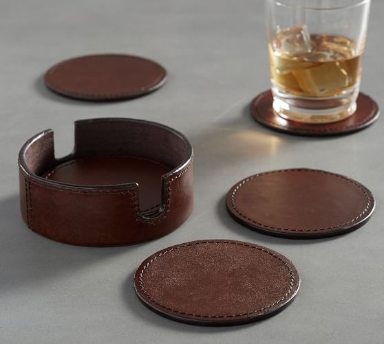 Saddle Leather Drink Coaster, Set of 6 Pottery Barn