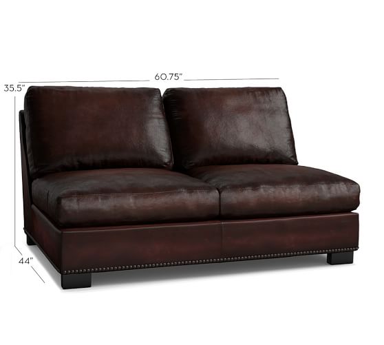 Turner Leather Armless Loveseat With Nailhead Pottery Barn