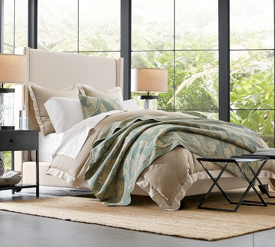 Harper Upholstered Tall Bed & Headboard Pottery Barn
