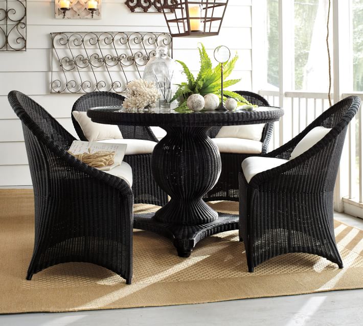 palmetto all-weather wicker round pedestal dining table & chair palmetto all-weather wicker round pedestal dining table & chair