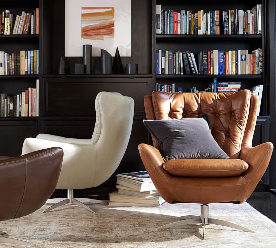 Wells Leather Swivel Armchair Pottery Barn