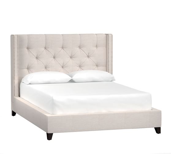 Harper Upholstered Tufted Low Bed & Headboard Pottery Barn