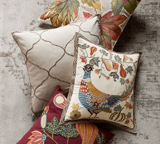 Tile Embroidered Pillow Cover Pottery Barn