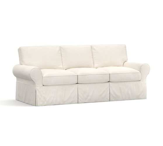PB Basic Sleeper Sofa, Polyester Wrap Cushions, Denim Warm White