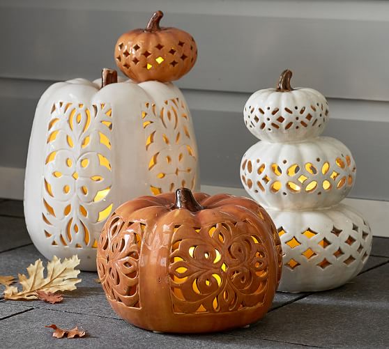 Filigree Punched Ceramic Pumpkins Pottery Barn