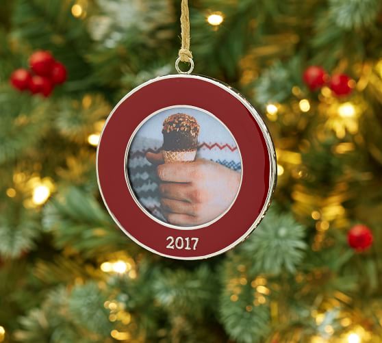 2017 Dated Enamel Frame Ornament, Round Pottery Barn
