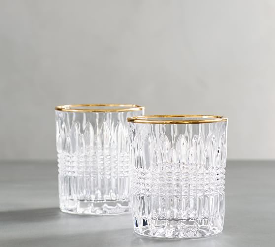 Serena Gold Rim Double Old Fashioned Glass, Set of 2 Pottery Barn