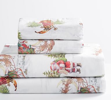 nostalgic organic santa sheet bedding multi colored pottery barn potterybarn