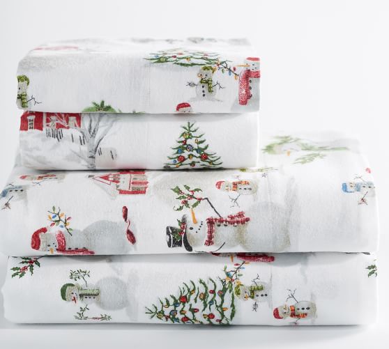 snowman flannel sheet set pottery barn christmas sheets pottery barn