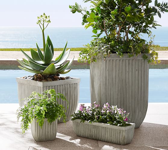 Concrete Fluted Planter Square Pottery Barn
