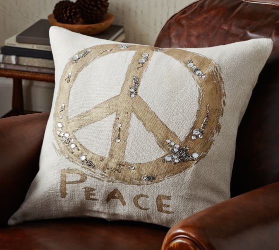 Metallic Embroidered Peace Sign Pillow Cover Pottery Barn