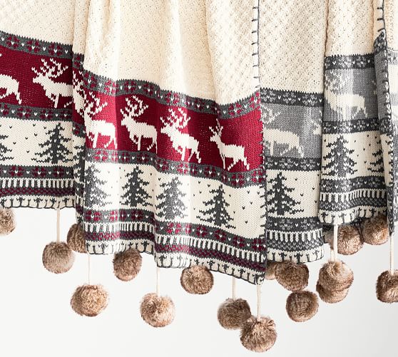 Fair Isle Fur Pom Pom Throw Pottery Barn