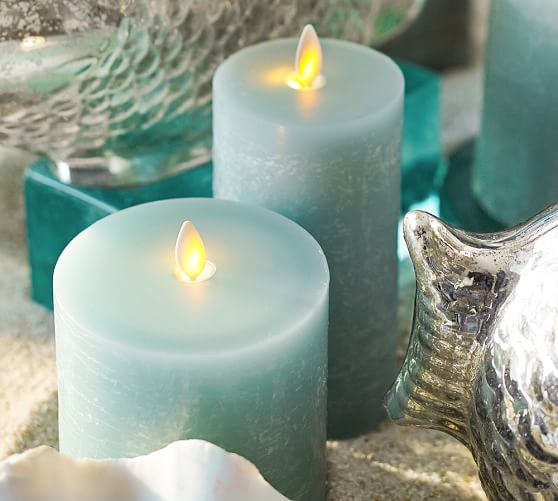 Premium Flickering Flameless Wax Textured Candle Seaglass Pottery Barn