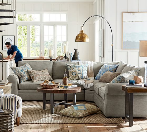 Pearce Upholstered 3Piece LShaped Sectional with Wedge Pottery Barn