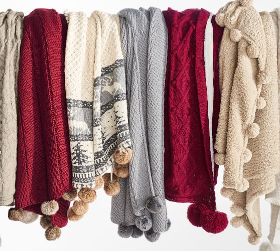 Fair Isle Fur Pom Pom Throw Pottery Barn