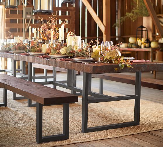 Griffin Reclaimed Fixed Table & Bench 3Piece Dining Set Pottery Barn