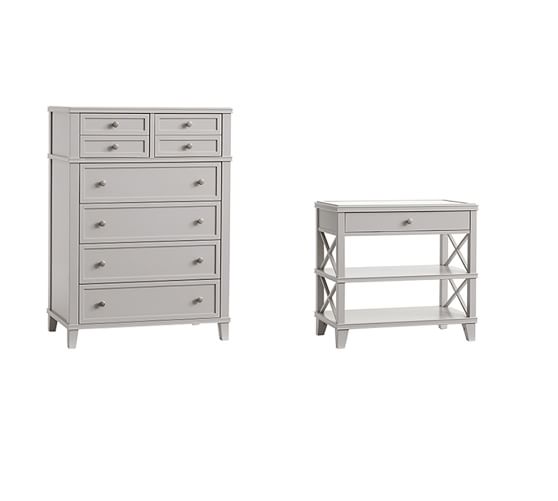 Clara Tall Dresser & 2 Lattice Wide Bedside Tables Set Pottery Barn