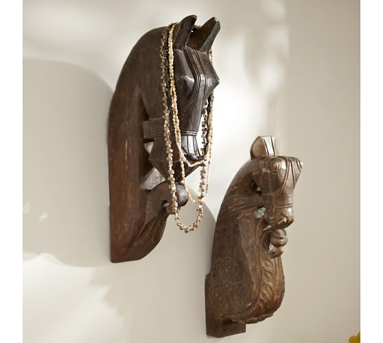 Wood Horse Head Door Guardian, Medium