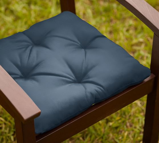 Tufted Outdoor Dining Chair Cushion, Outdoor Canvas, Ink Blue