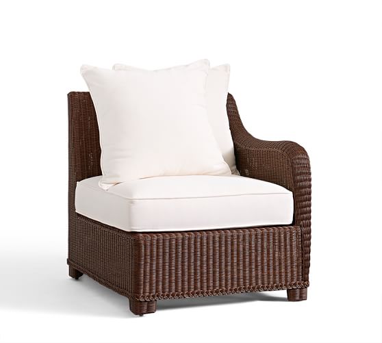 Palmetto All-Weather Wicker Sectional Right Arm Chair & Cushion, Honey