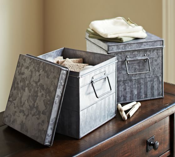 Galvanized Metal Lidded Handled Bin