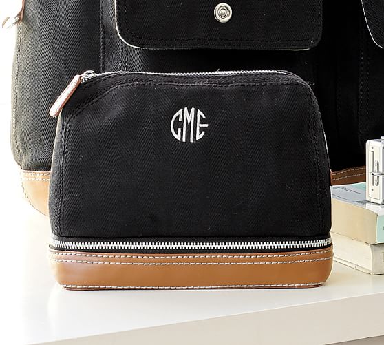 Tomlin Cosmetic Bag, Black with Cognac