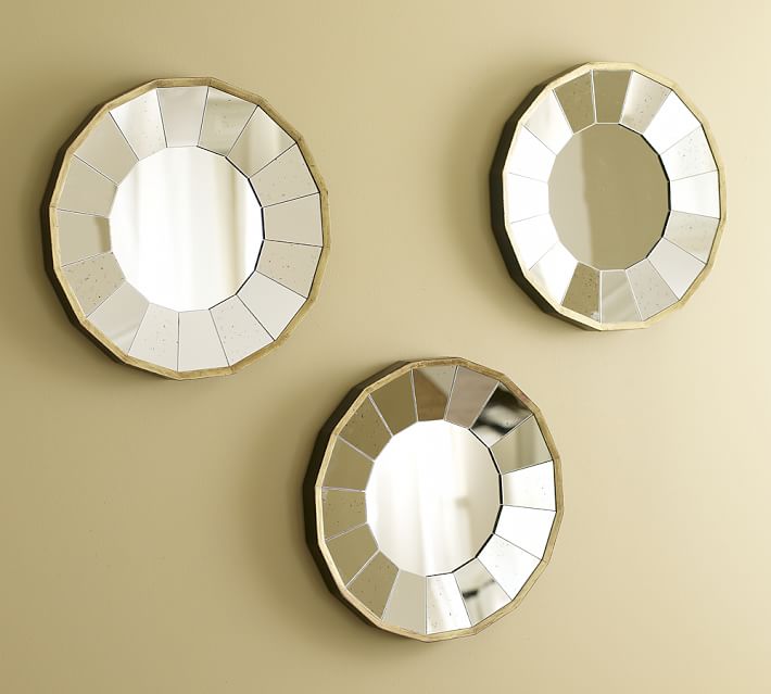 Wall Mirror Set rhona round gilt mirrors, set of 3 | pottery barn Wall Mirror Set rhona round gilt mirrors, set of 3 | pottery barn