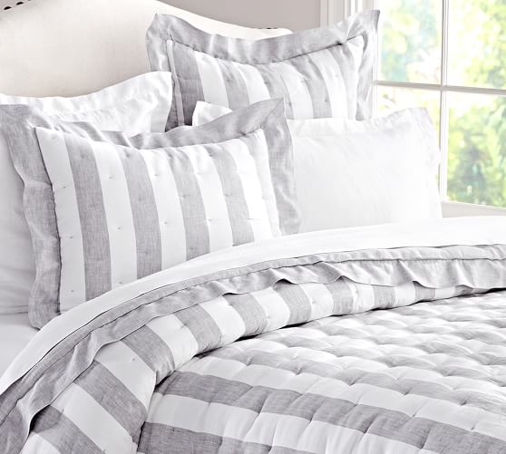 Striped Linen Quilt & Sham Pottery Barn