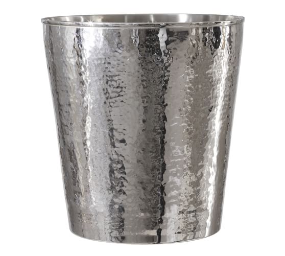 Hammered Nickel Wastebasket, Polished Nickel finish