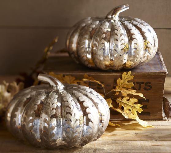 Etched Antique Mercury Glass Pumpkin, Medium