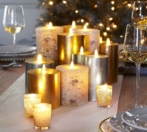 Premium Flicker Flameless Gilt Pillar Candle Gold Pottery Barn